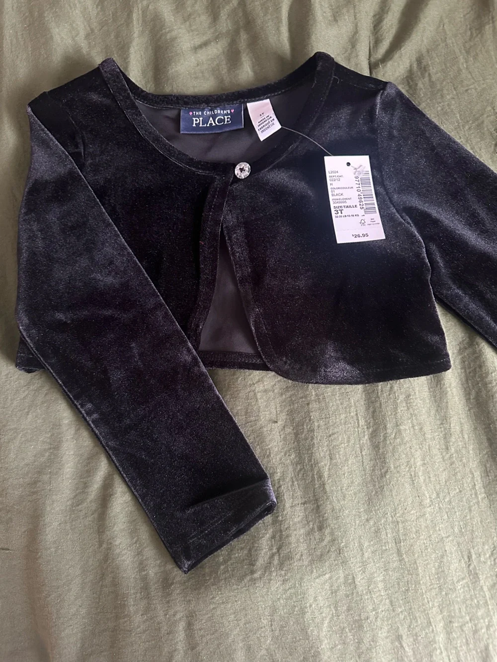 The Children's Place Black Velvet Cropped Cardigan